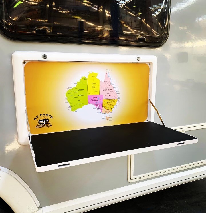 RVPA LED External Picnic Table White with travel map RV Parts Australia